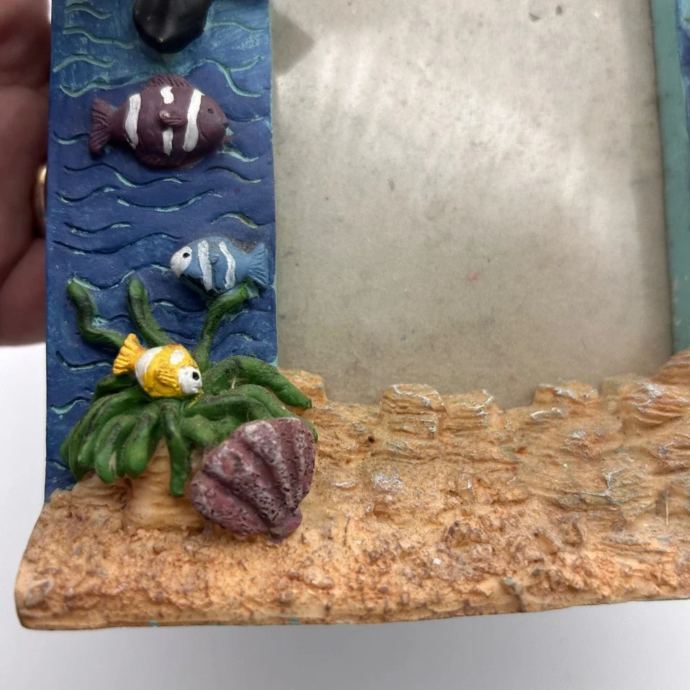 Orca Whale Octopus Ocean Life 3D Resin Picture Frame Nautical Coastal Decor Blue
